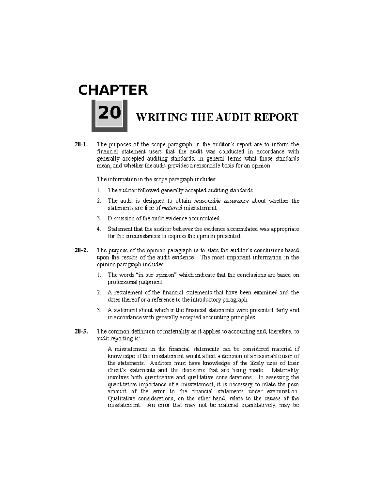 Cabrera 2019 Auditing problem chapter 20 solition manual - 20-1. The ...