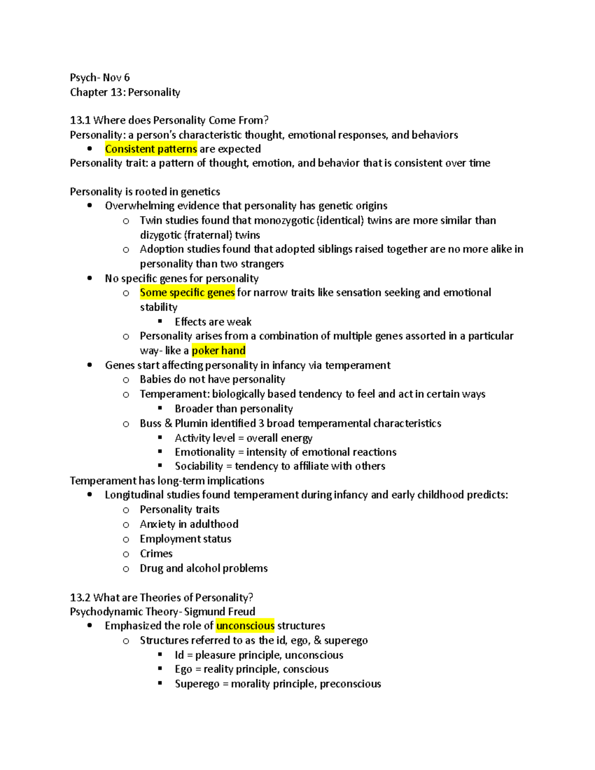 Psych- Chapter 13 - Lecture notes 12 - Psych- Nov 6 Chapter 13 ...