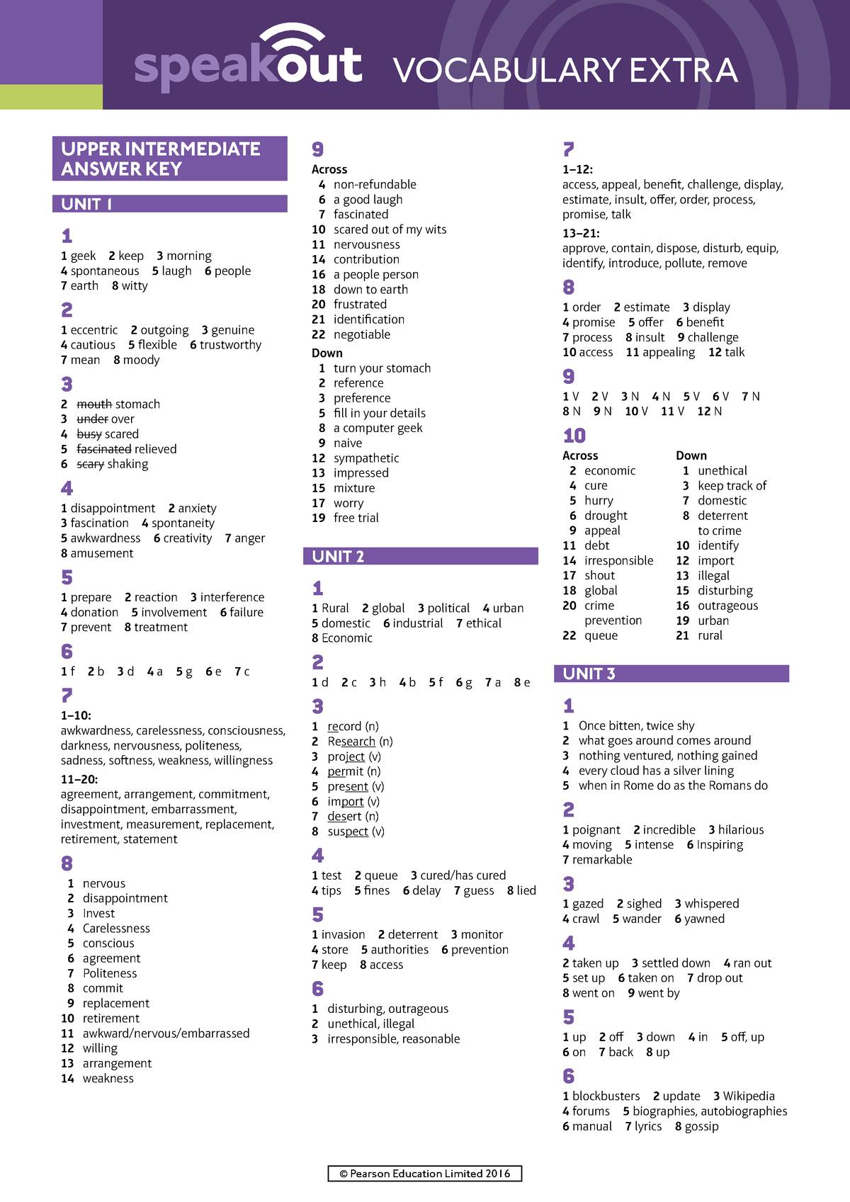 Speakout Vocabulary Extra Upper Intermediate Answer Key - UPPER INTERMEDIATE  ANSWER KEY UNIT 1 1 1 - Studocu