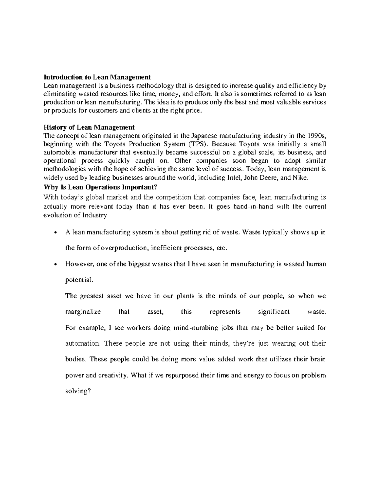 LEAN managment - ok the sie yth ker - Introduction to Lean Management ...