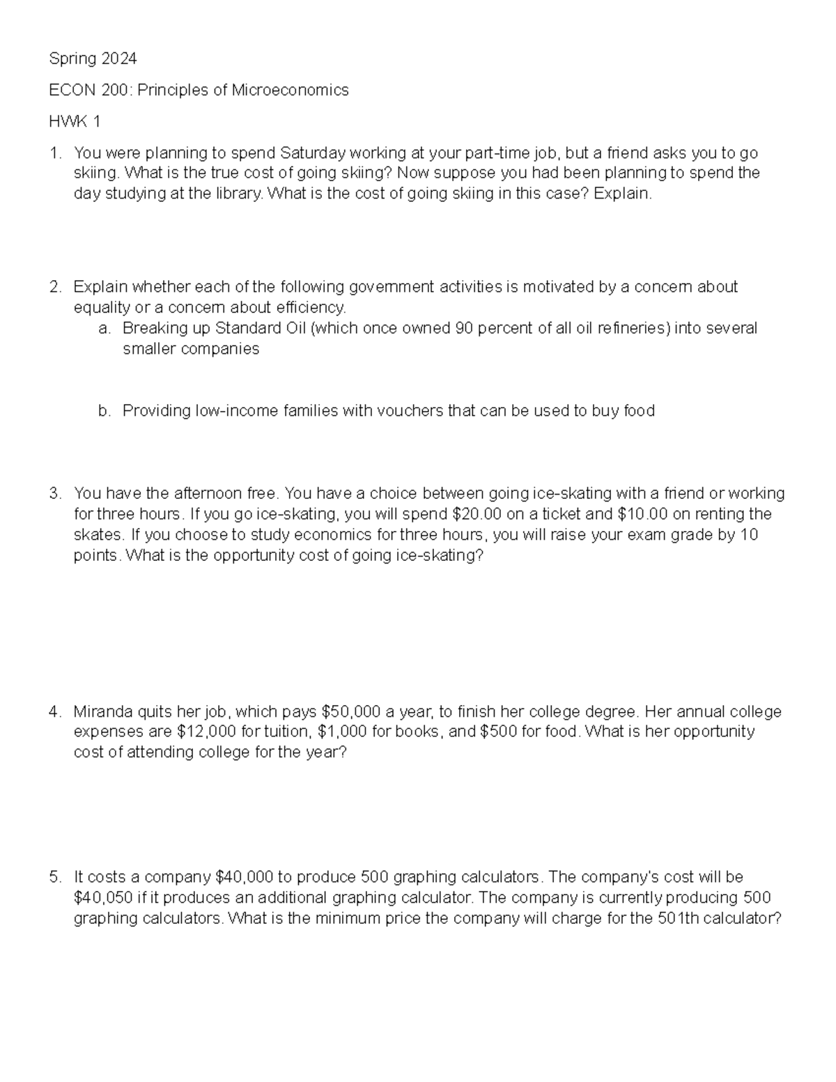 Intro To Microeconomics - Spring 2024 ECON 200: Principles of ...