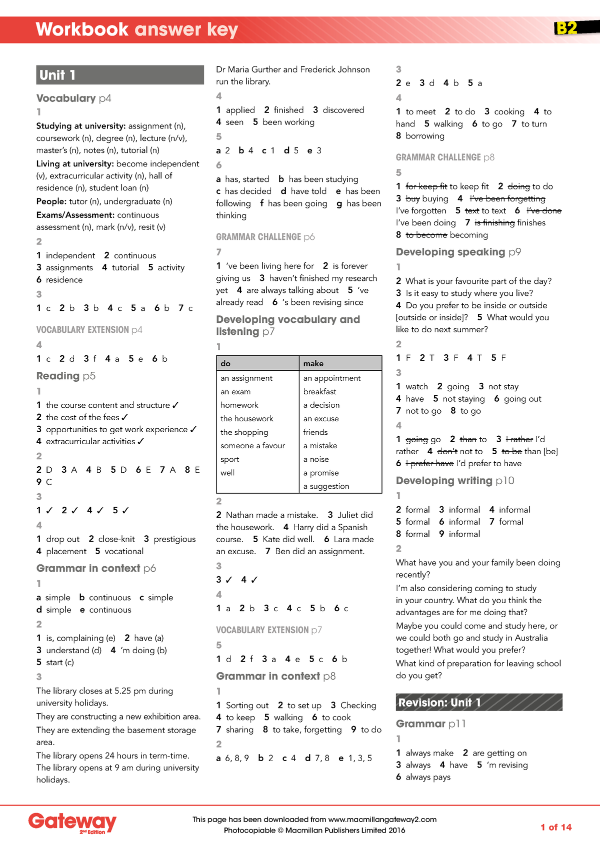 B2 Workbook answer key - …….. - Unit 1 Vocabulary p 1 Studying at  university: assignment (n), - Studocu