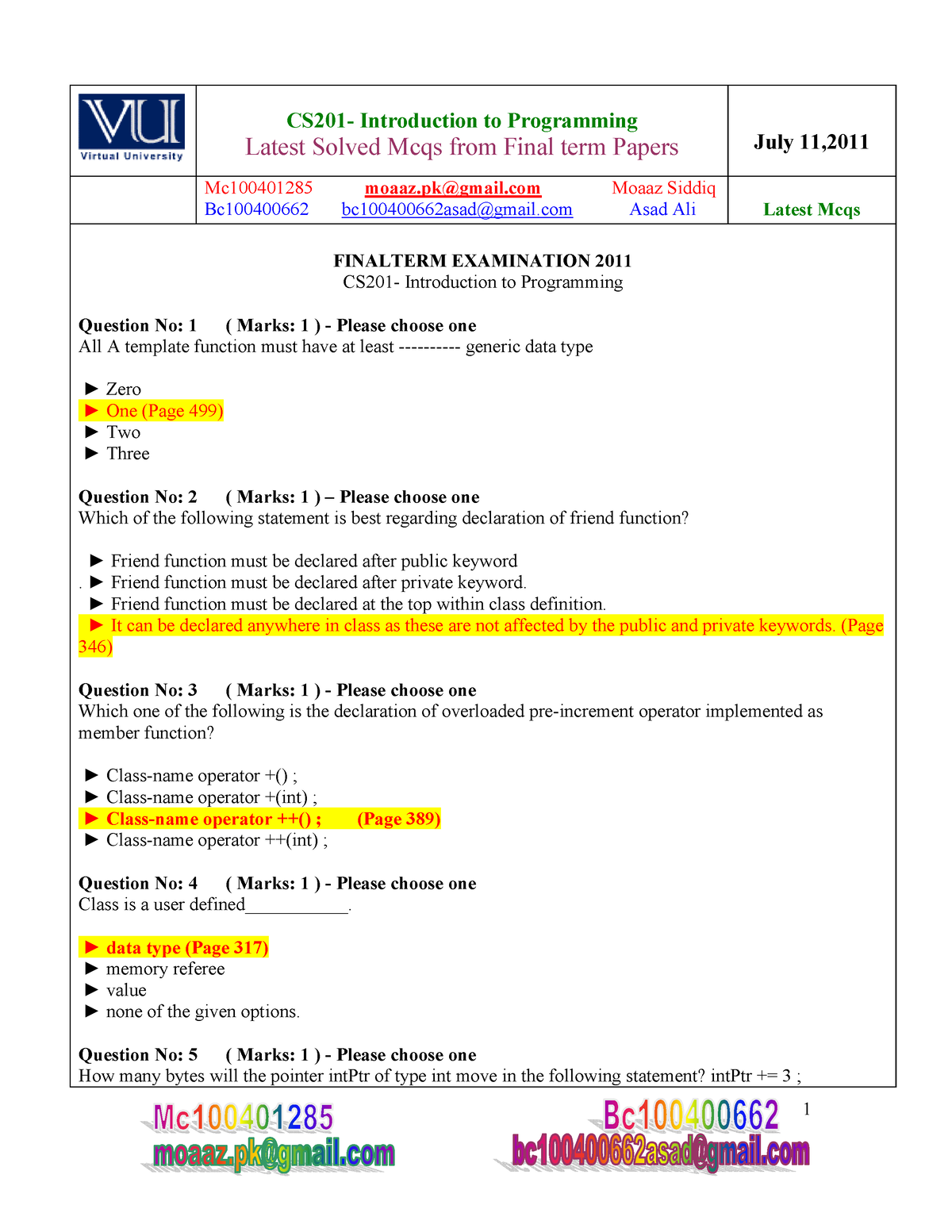 Cs201 Finalterm Mcqs Solved With References By Moaaz - CS201 ...