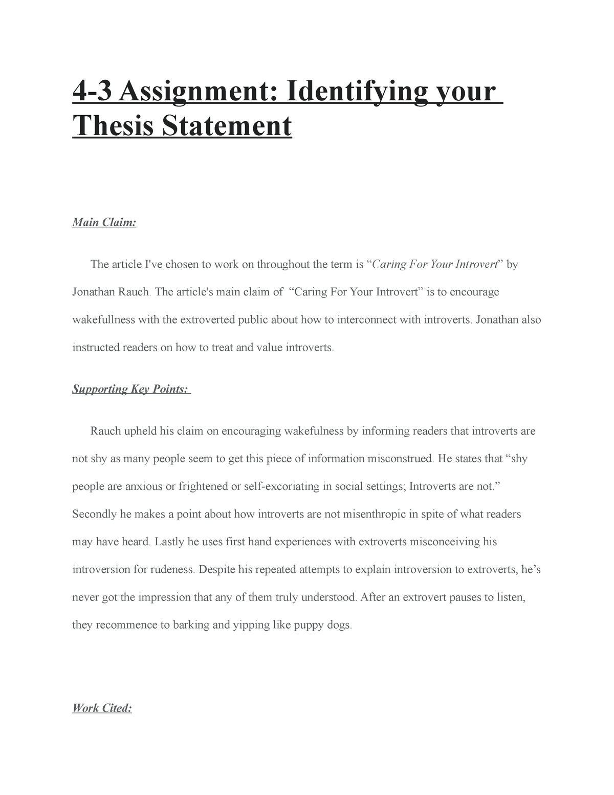 do you indent your thesis statement
