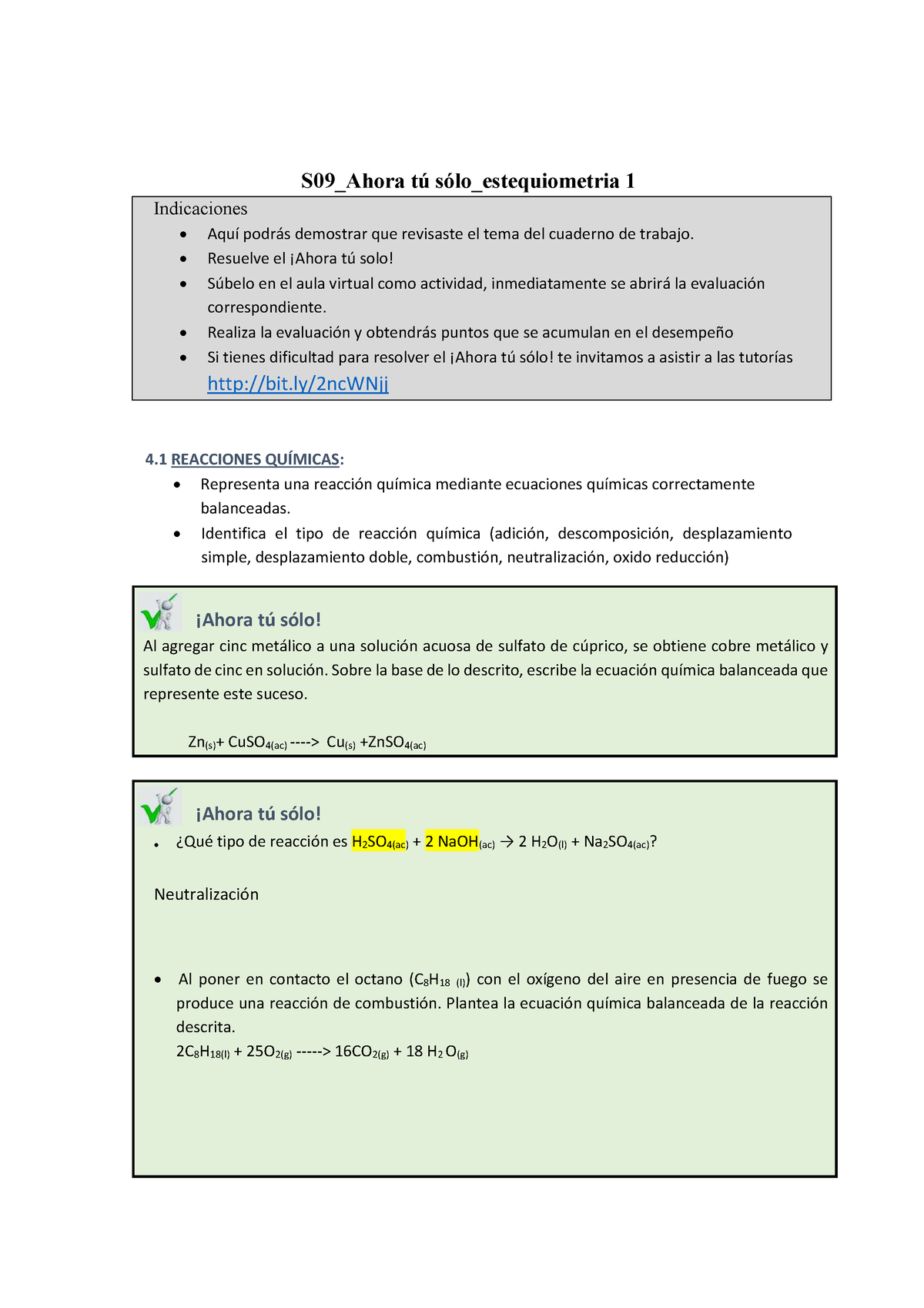 S09 Ahora Tú Solo Estequiometria 1 S09 Ahora Tú Sólo Estequiometria 1