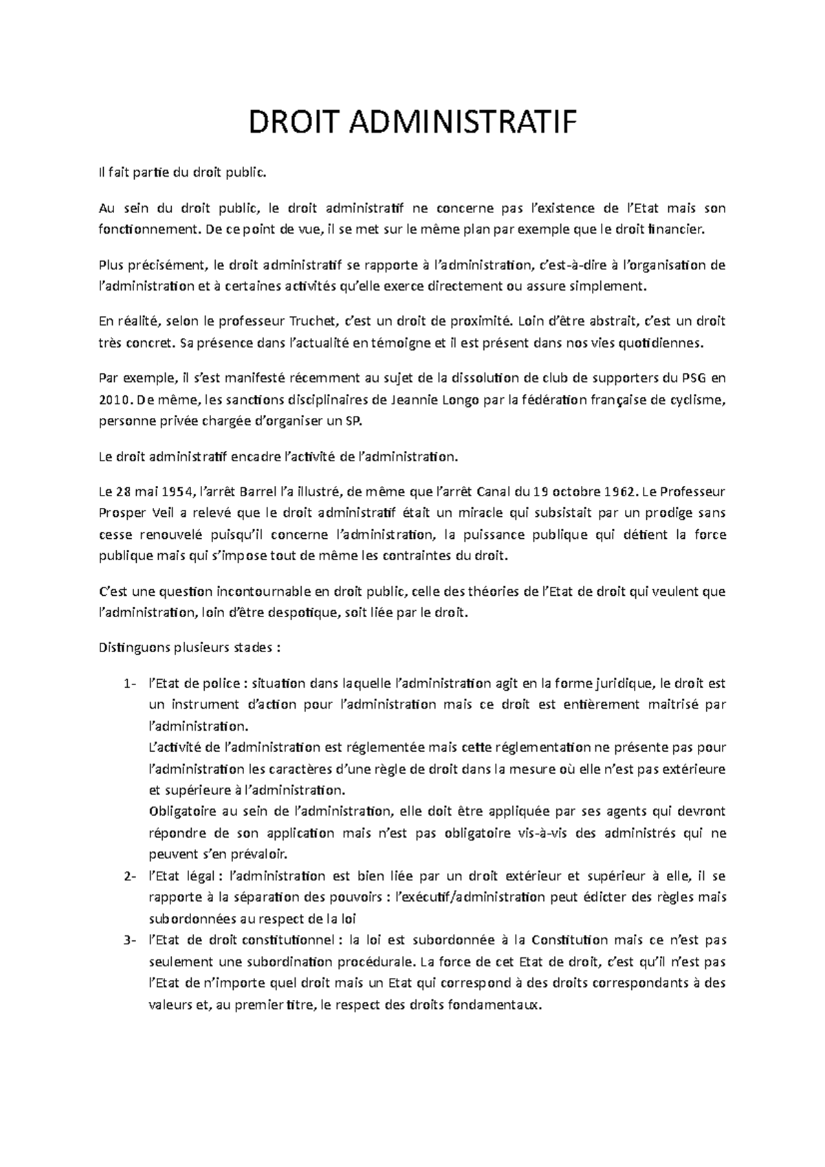 Administratif DROIT ADMINISTRATIF Il Fait Partie Du Droit Public Au 