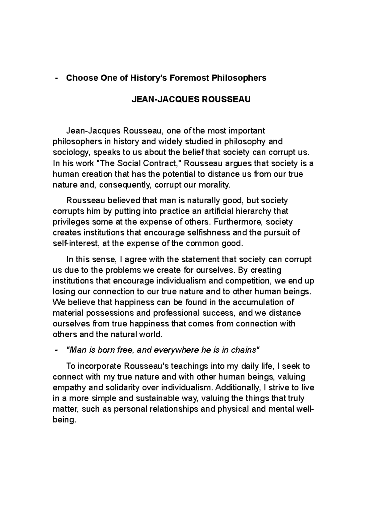 Chose One of History's Foremost Philosophers Choose One of History's