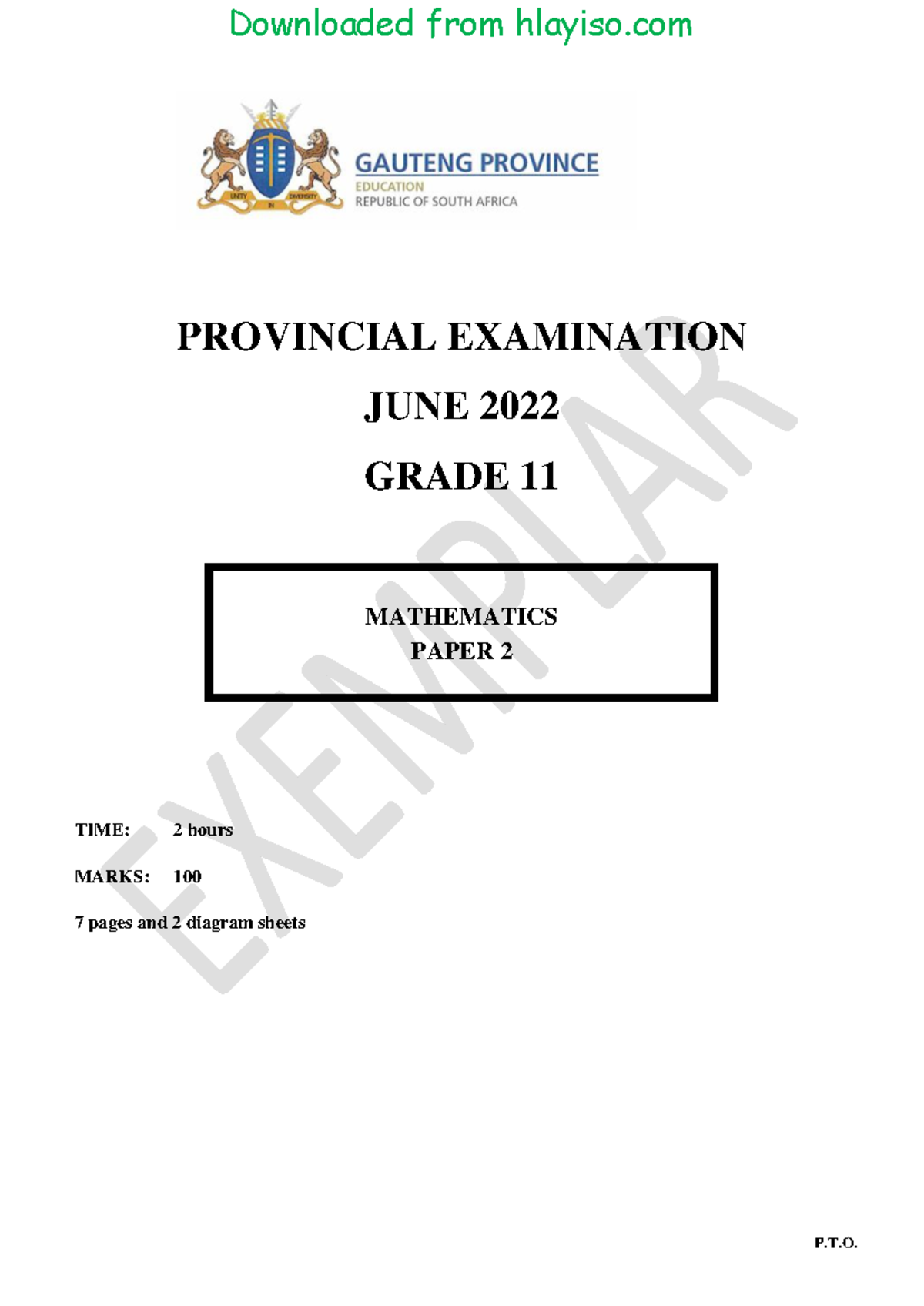 Gr11 MATH P2 (ENG) June 2022 Question Paper hlayiso - PROVINCIAL ...