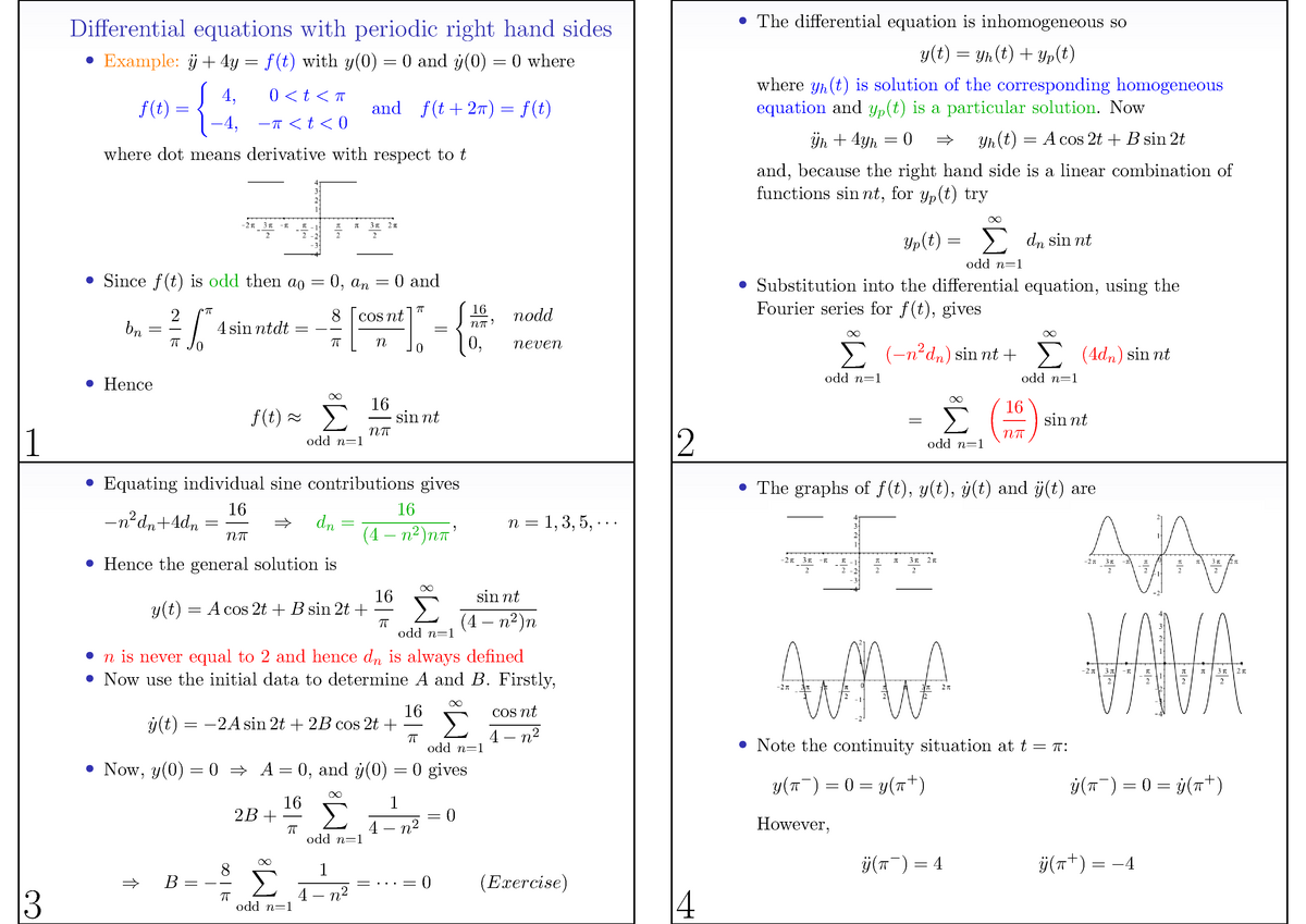 MATH2501 Lecture 10 Fourier series continued - Differential equations ...