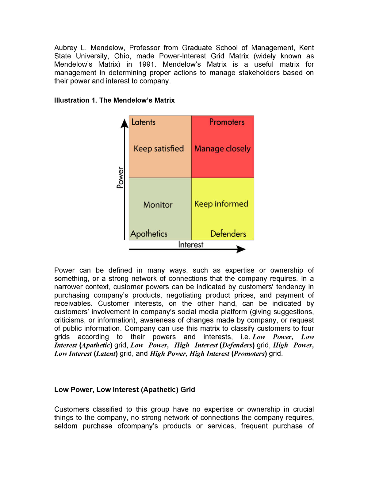 Mendelow’s Matrix - Marketing Management - ESLSCA University - Studocu