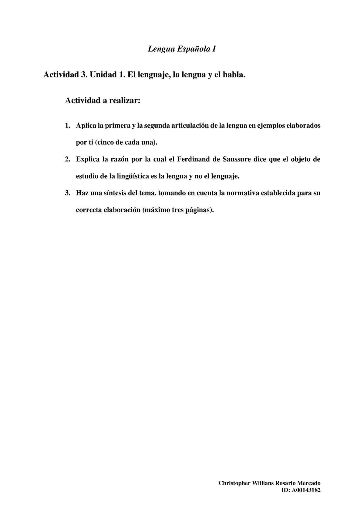 El Lenguaje La Lengua Y El Habla Lengua Española I Actividad 3 Unidad 1 El Lenguaje La 9022