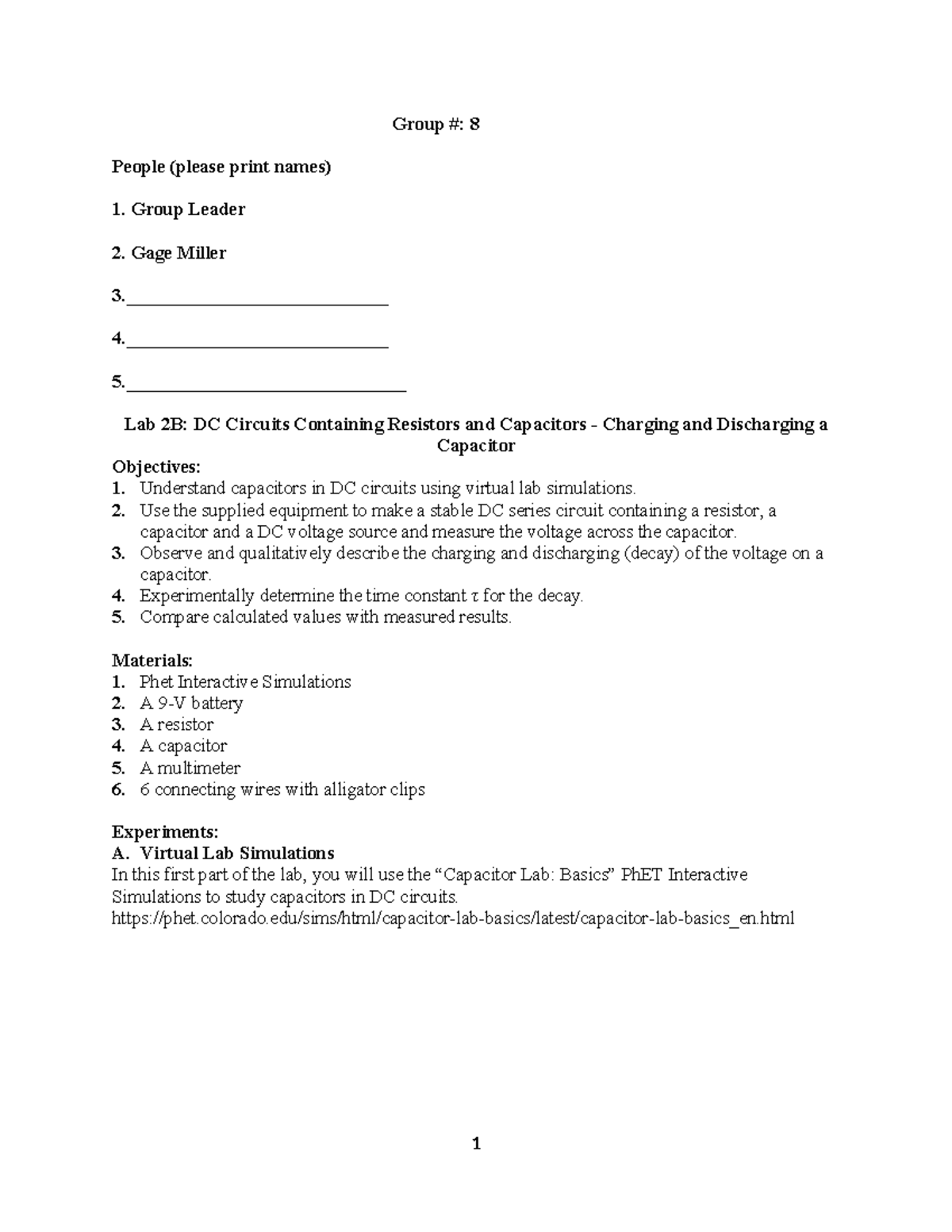 Lab 2B Worksheet1 Physics lab worksheet Group 8 People (please