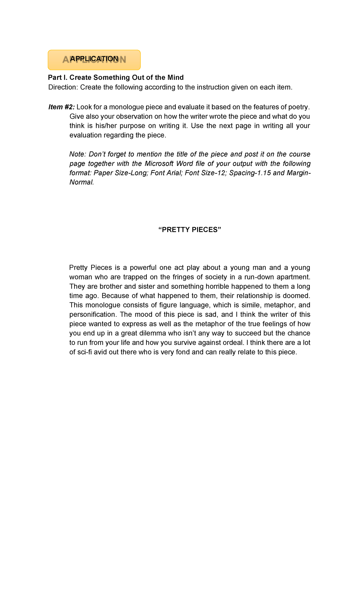 ENG 111 MOD 1 3 Application Monologue Mayor - APPLICATION Part I ...