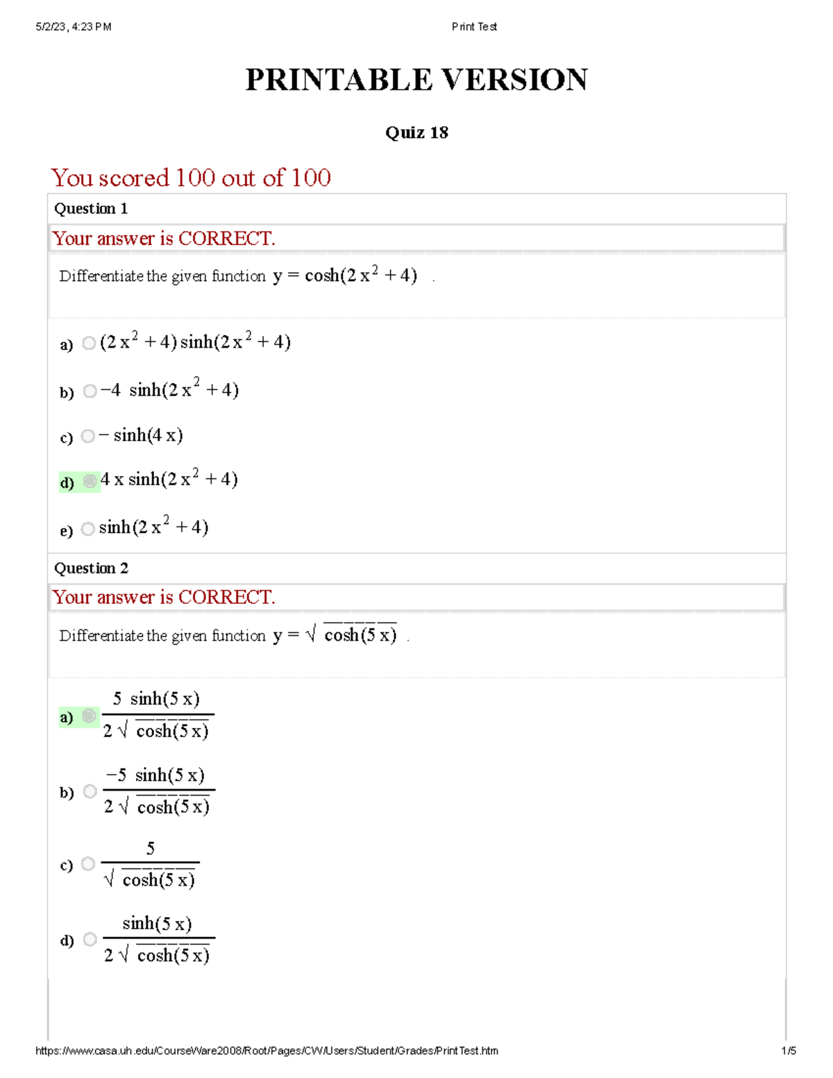 Quiz 18 - Quiz 18 - PRINTABLE VERSION Quiz 18 You scored 100 out of 100 ...