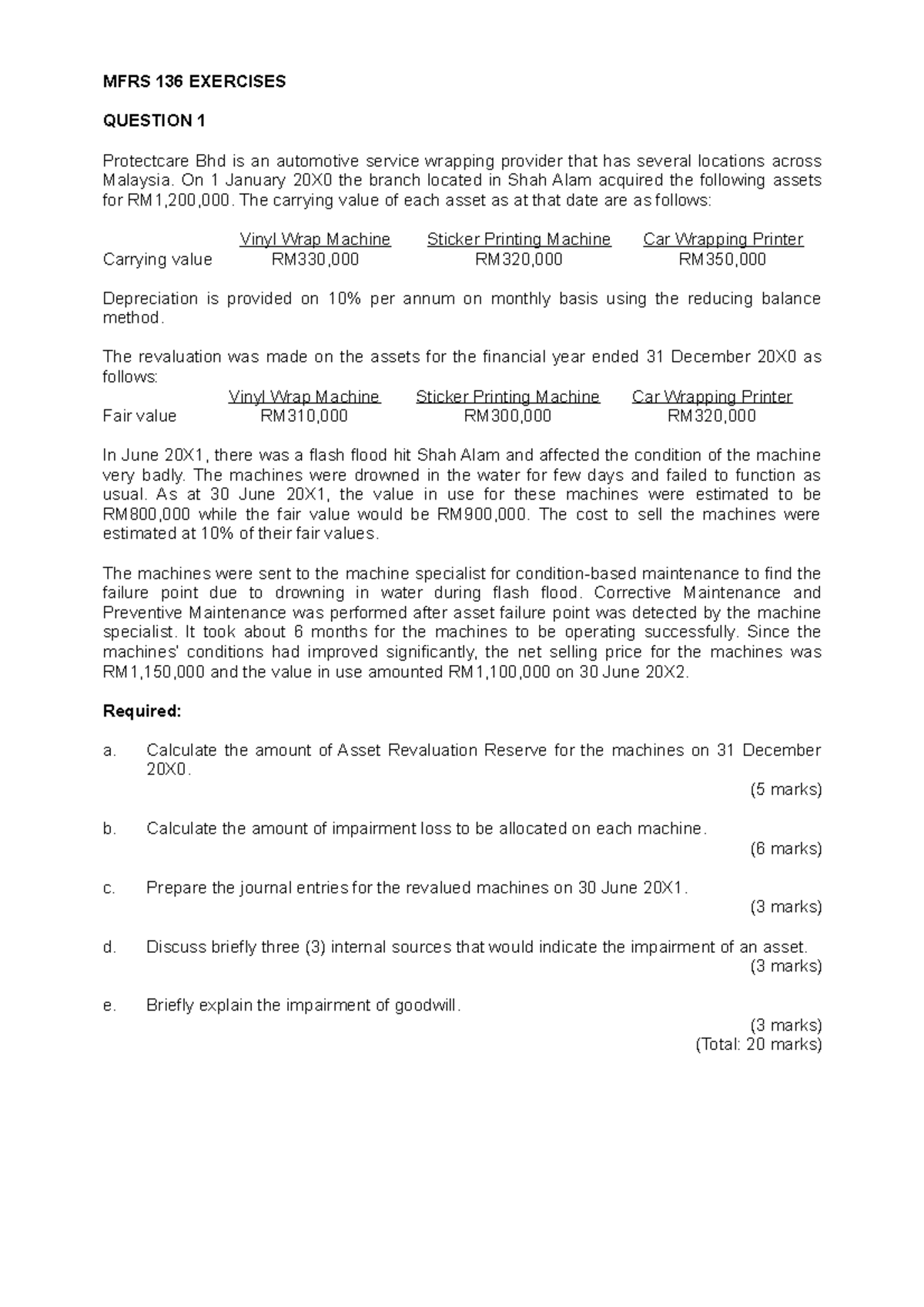 Additional Questions - Impairment WITH Solution - MFRS 136 EXERCISES ...