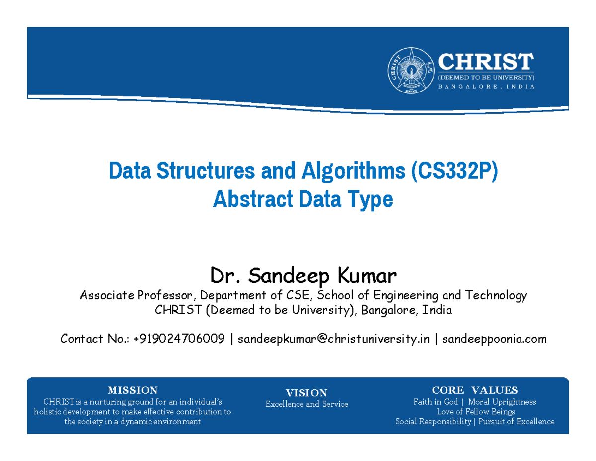 UNIT 2 - Descriptive Lecture notes for the Abstract Data Type of Data ...