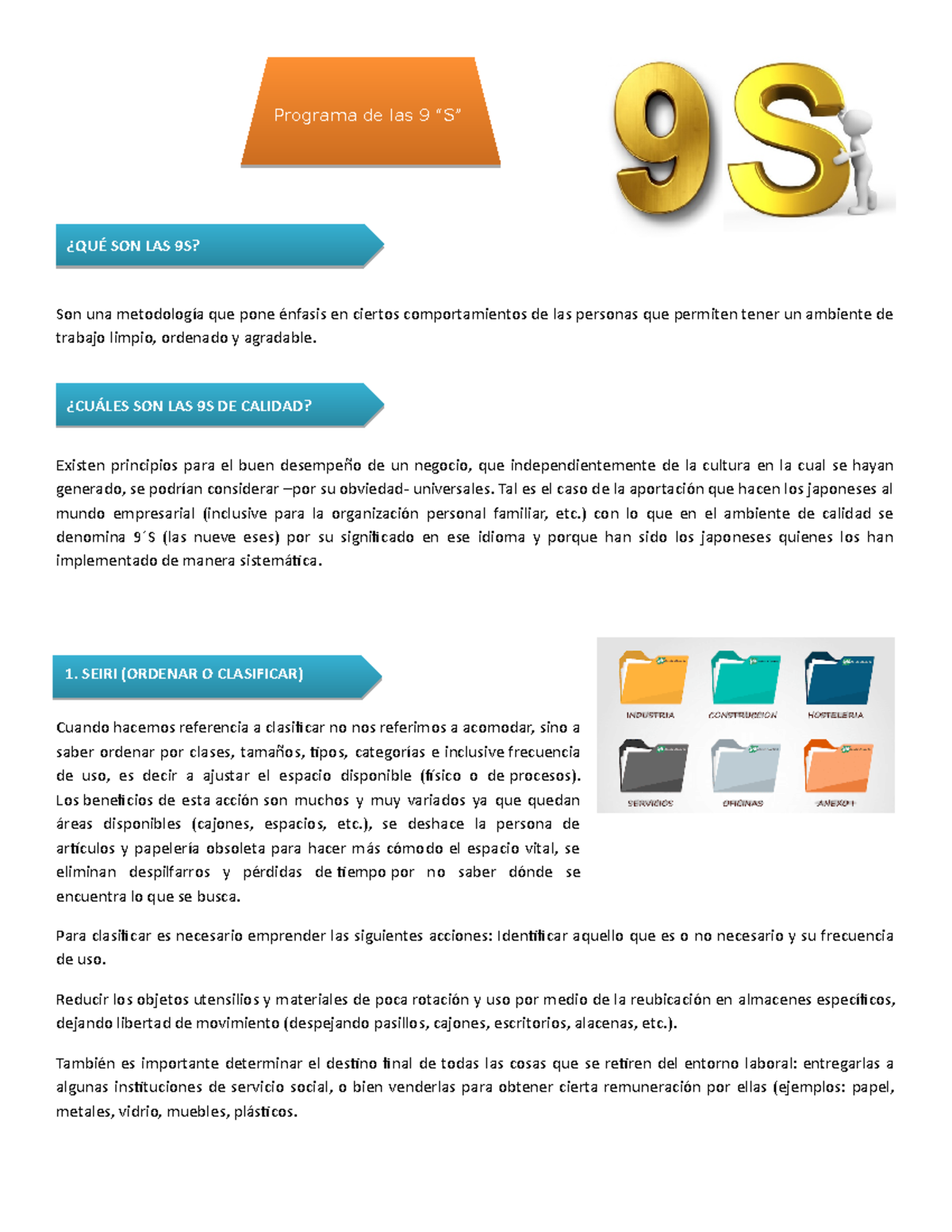 9S higiene y seguridad - buena - Son una metodología que pone énfasis ...