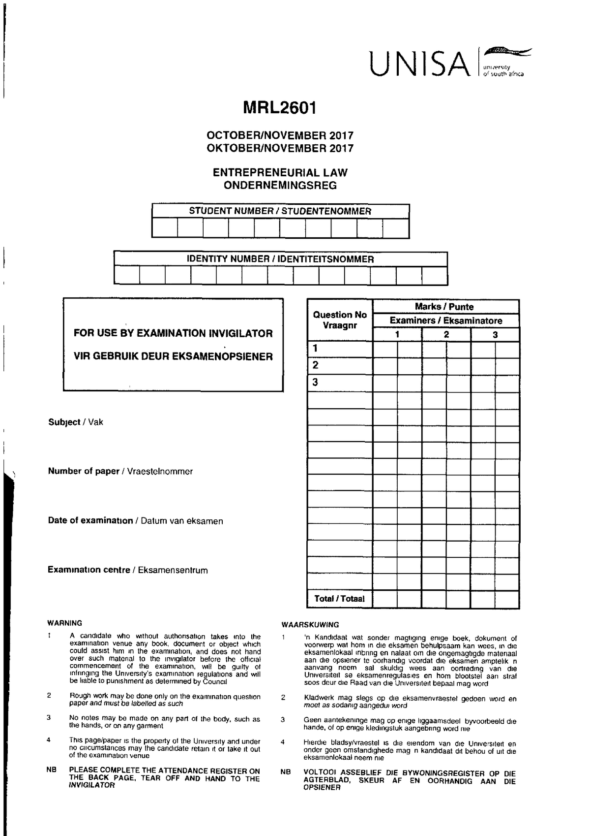 Exam October 2017, Questions - MRL2601 - StuDocu