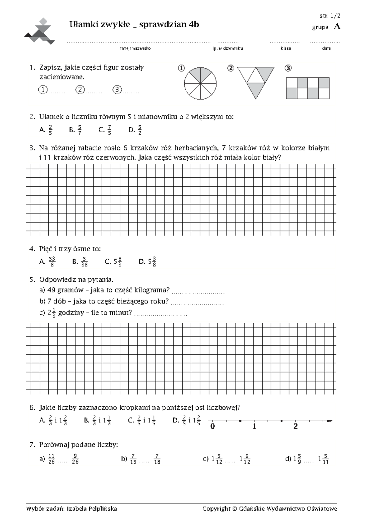 Sprawdzian U amki Dziesi tne Klasa 5 Matematyka Z Plusem