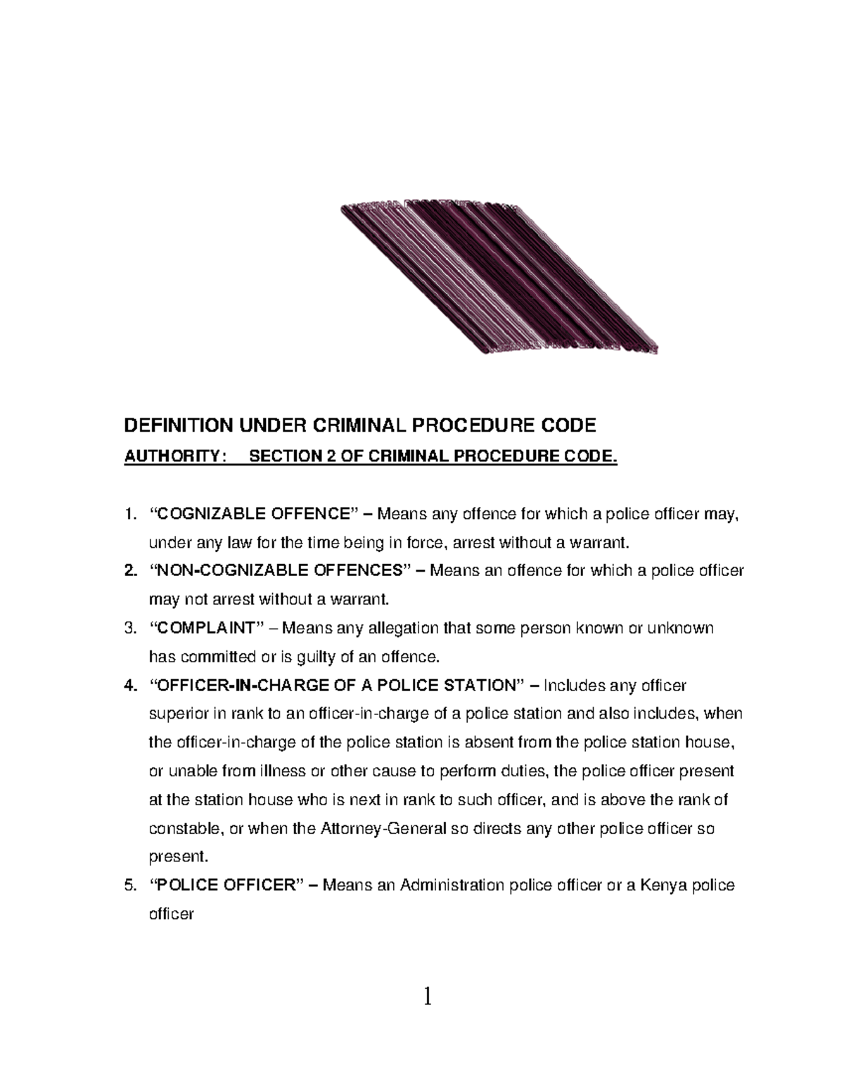 Criminal Procedure CODE 2-1-1 - DEFINITION UNDER CRIMINAL PROCEDURE ...
