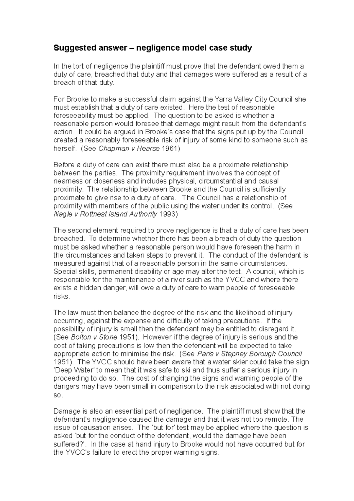 Negligence problem question what else - Suggested answer – negligence ...