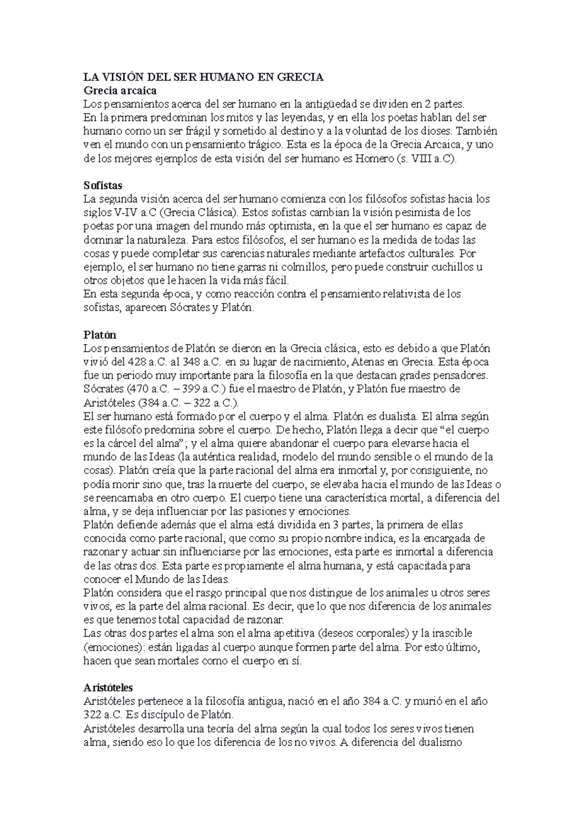 Apuntes TEMA 4 Completos - LA VISIÓN DEL SER HUMANO EN GRECIA Grecia ...
