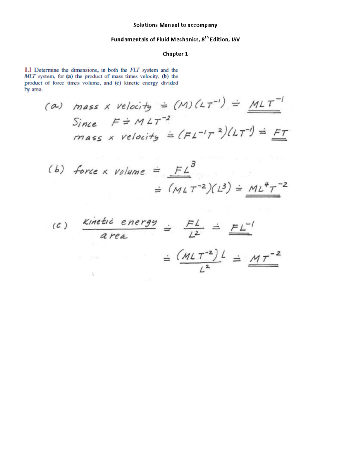 1 fluid Solutions Manual to Fundamentals of Fluid
