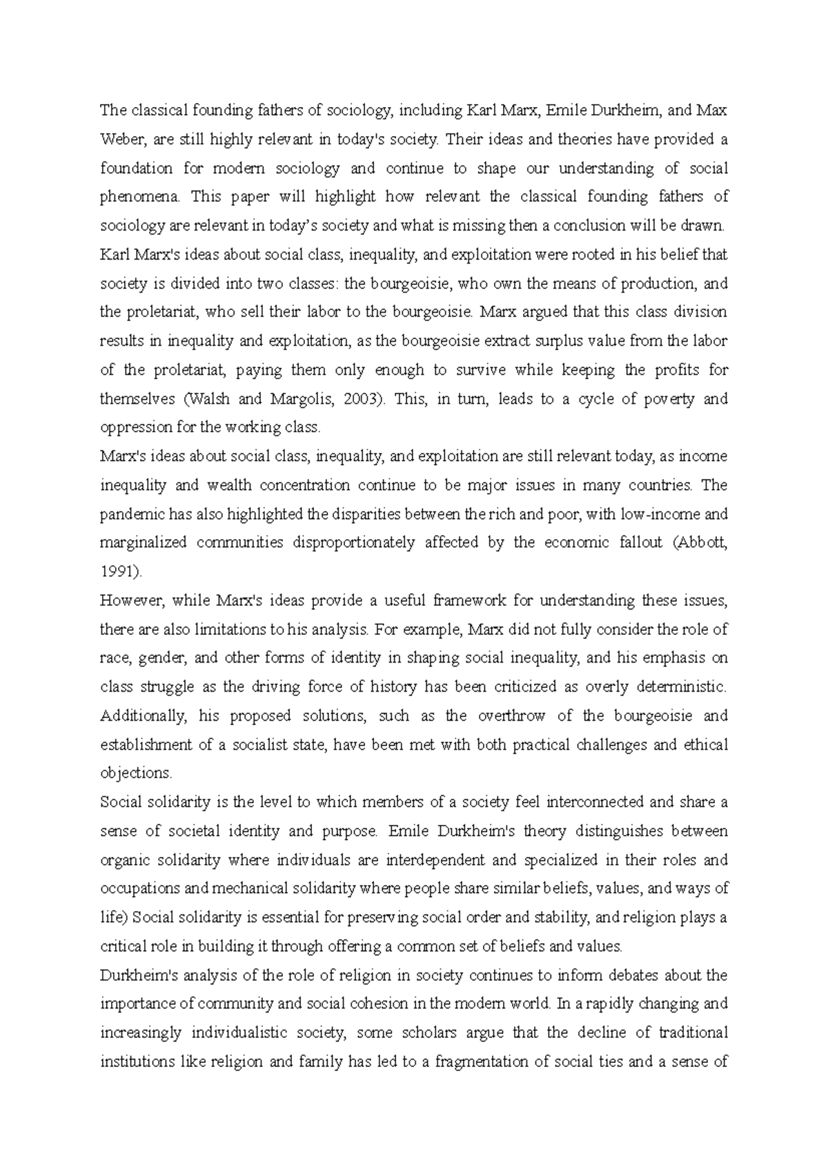 Chaze Sociology Assignment The classical founding fathers of