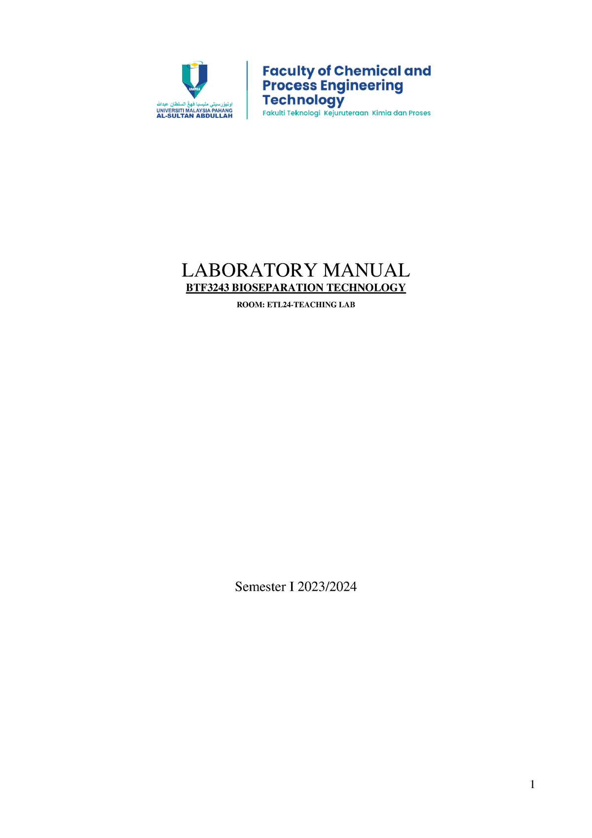 BTF3243 Laboratory Manual SEM 1 20232024 - LABORATORY MANUAL BTF 3243 ...