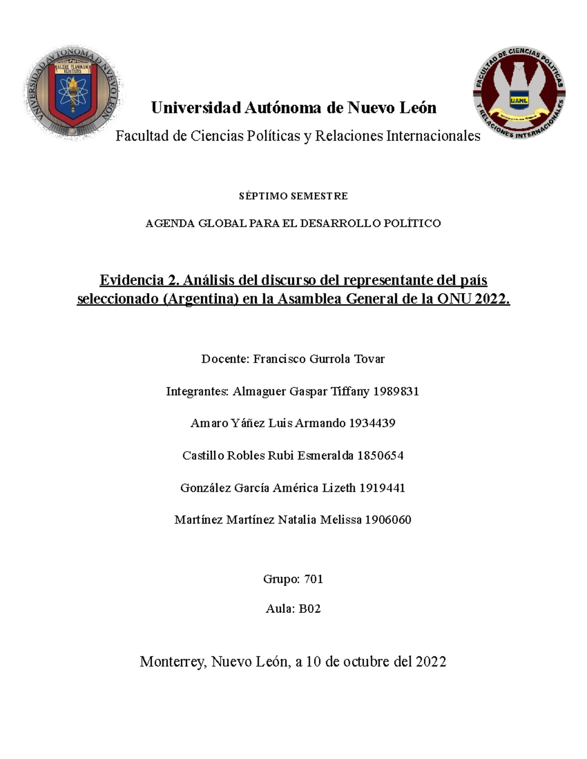 Evidencia 2 - ACTIVIDAD - Universidad Autónoma de Nuevo León Facultad ...