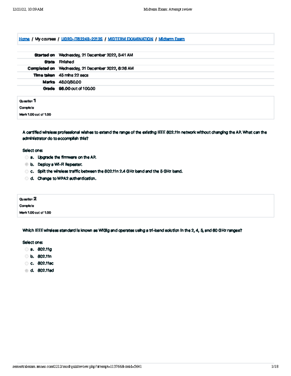 Midterm Exam Attempt Review Data Com 3 - Home / My Courses / UGRD-IT ...