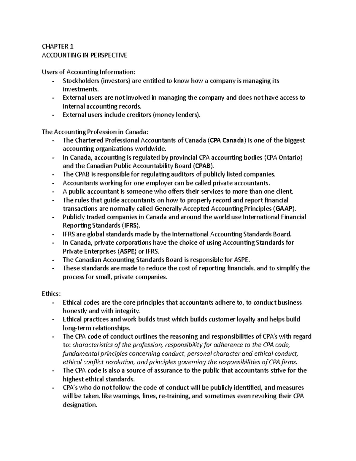 ACCT 1000 Lecture Notes - CHAPTER 1 ACCOUNTING IN PERSPECTIVE Users of ...
