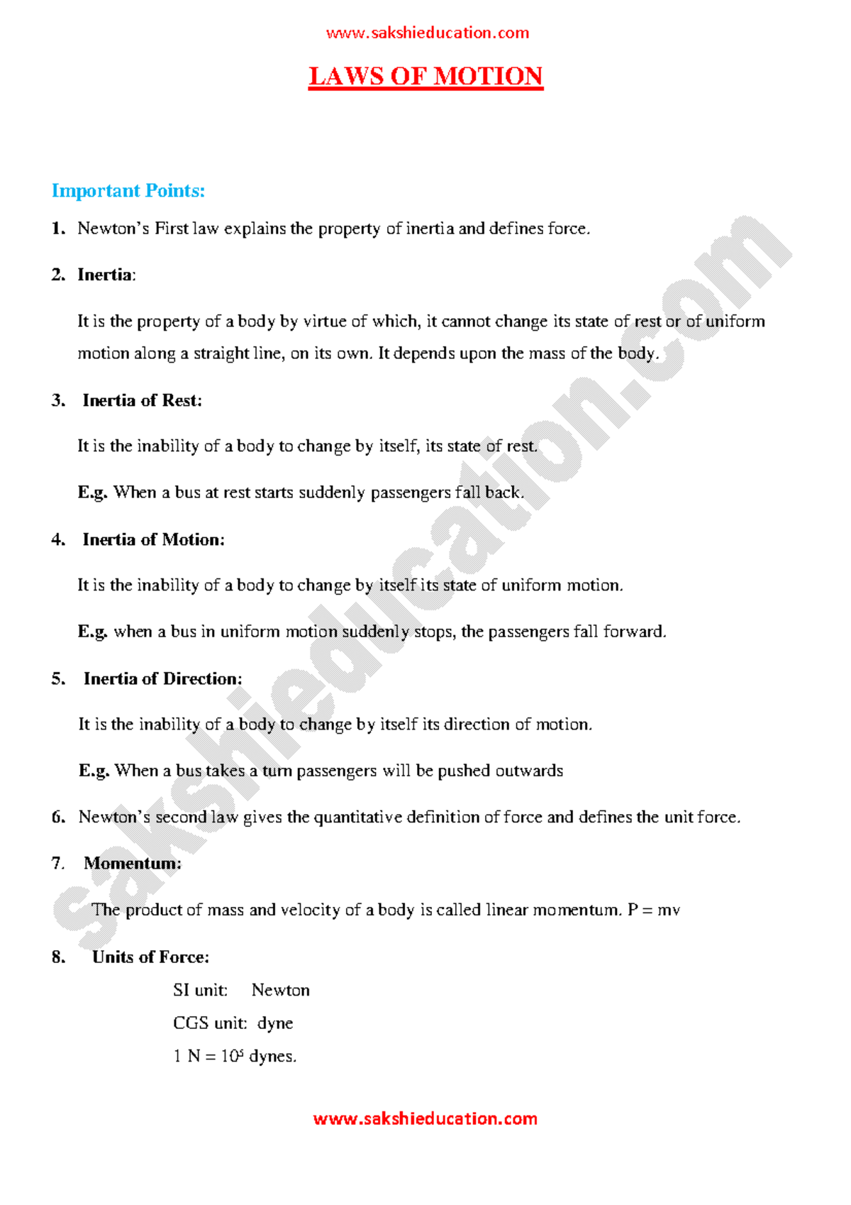 5.Laws of Motion - Physics - LAWS OF MOTION Important Points: 1. Newton ...
