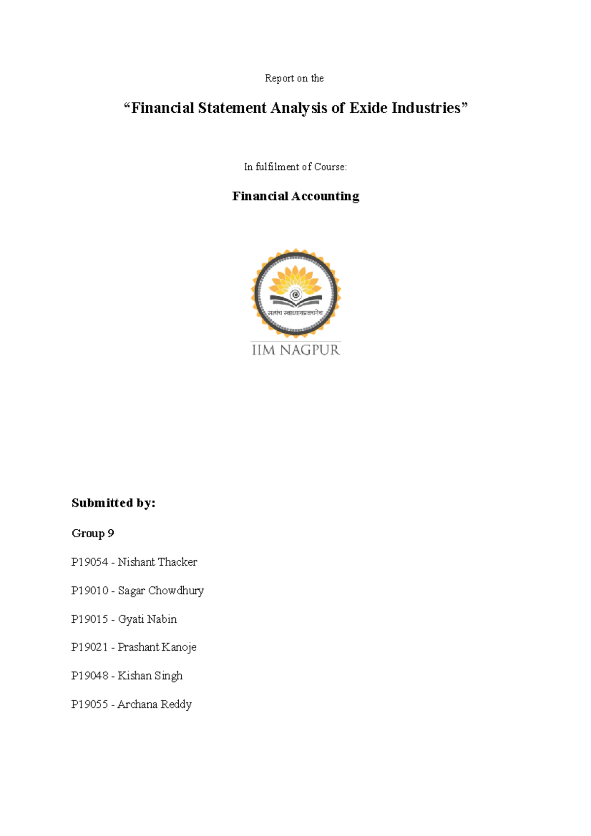 FA report - Report on the “Financial Statement Analysis of Exide ...