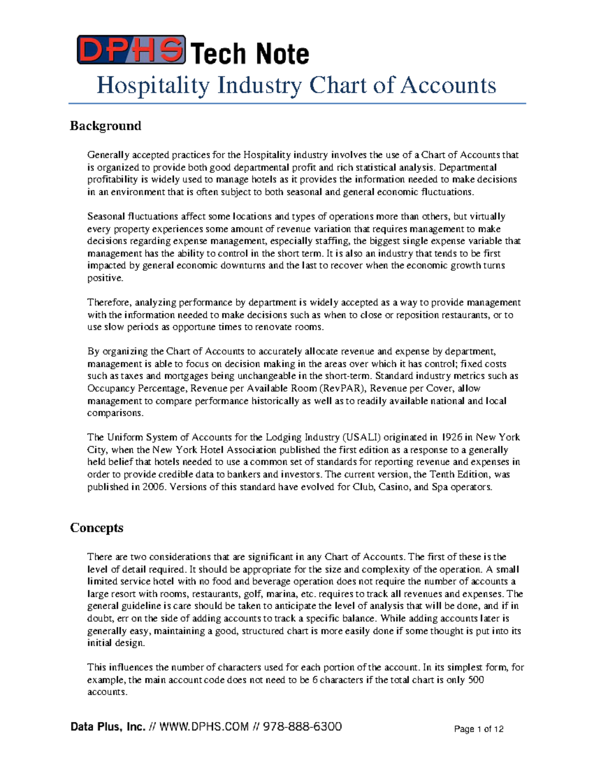 Chart Of Accounts Hospitality Industry 