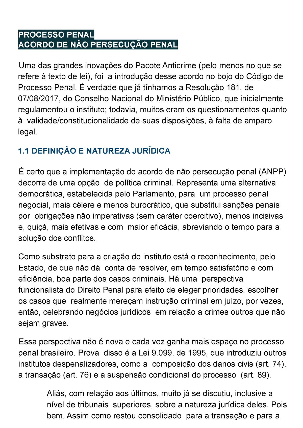 Acordo de Não Persecução Penal em Aulas (6h)