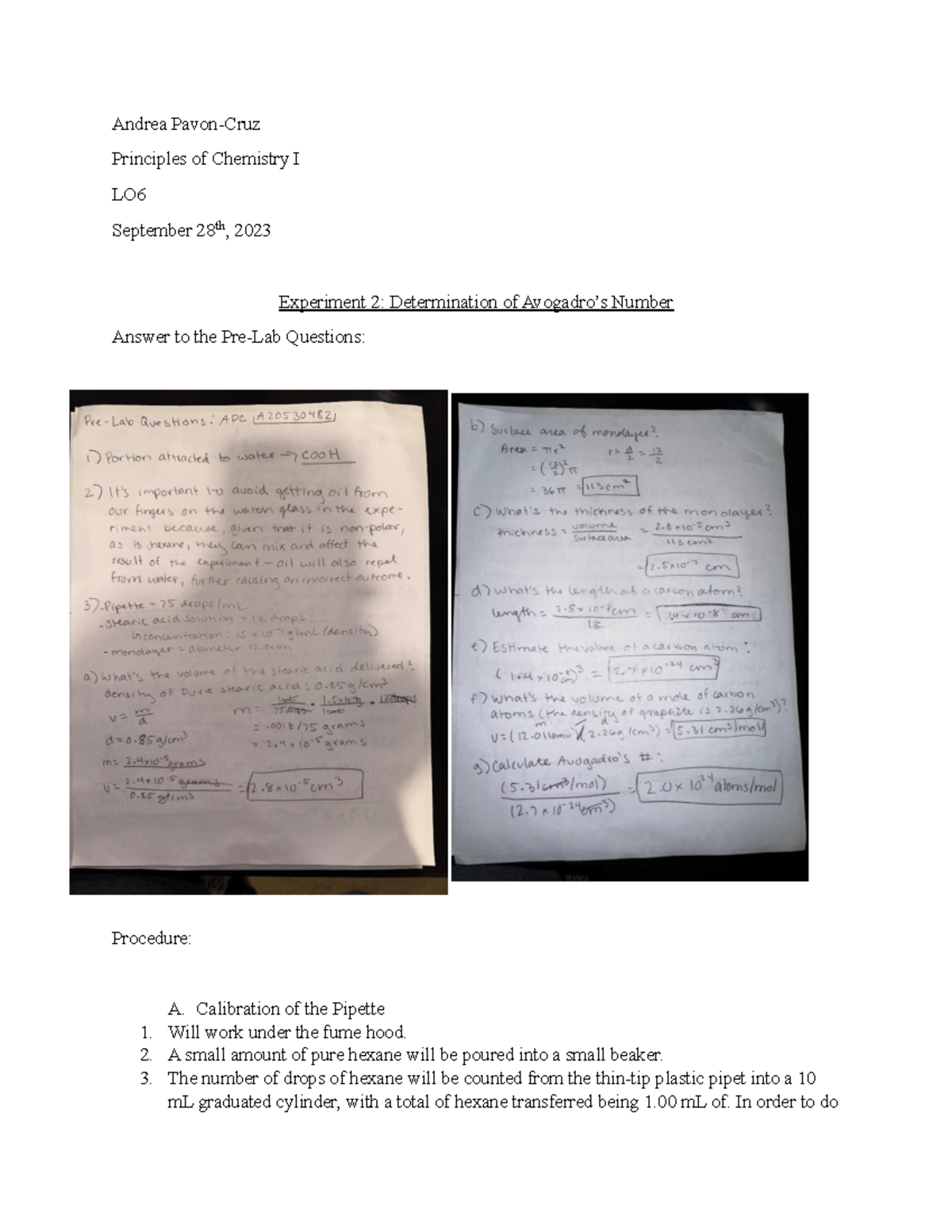 PreLab APC Experiment 2 Andrea PavonCruz Principles of Chemistry I