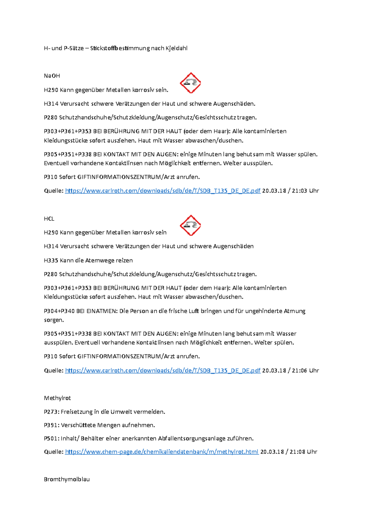 StickstoffBestimmung nach Kjeldahl H und PSätze