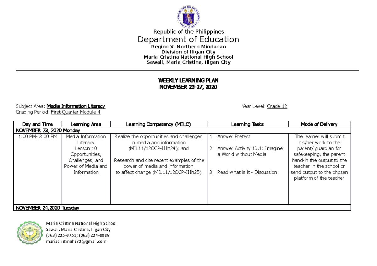 MIL November 23-27 - dvdb - Department of Education Region X- Northern ...