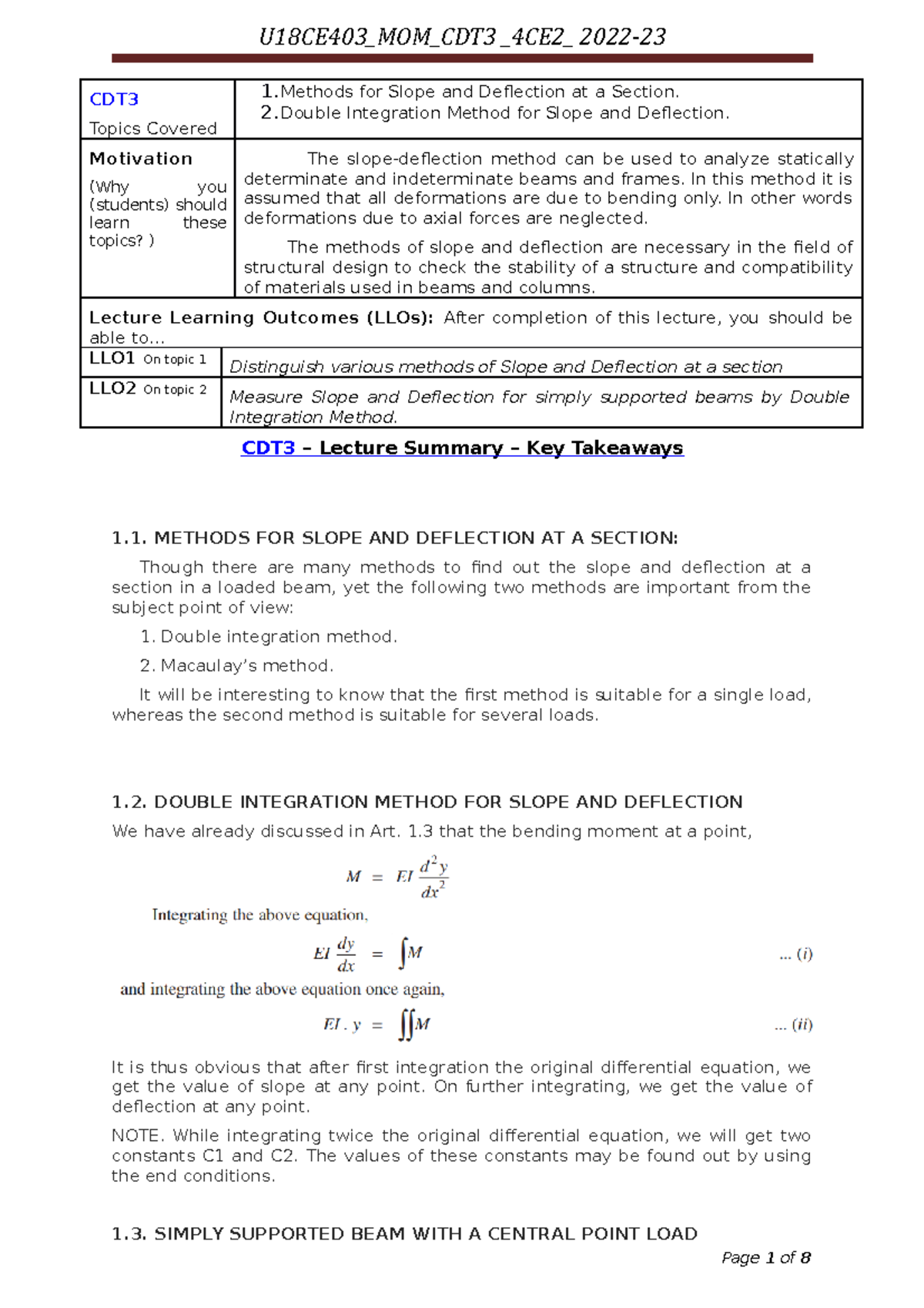 2023-24 Mo M 3 - Notes for mos - CDT Topics Covered 1. Methods for ...