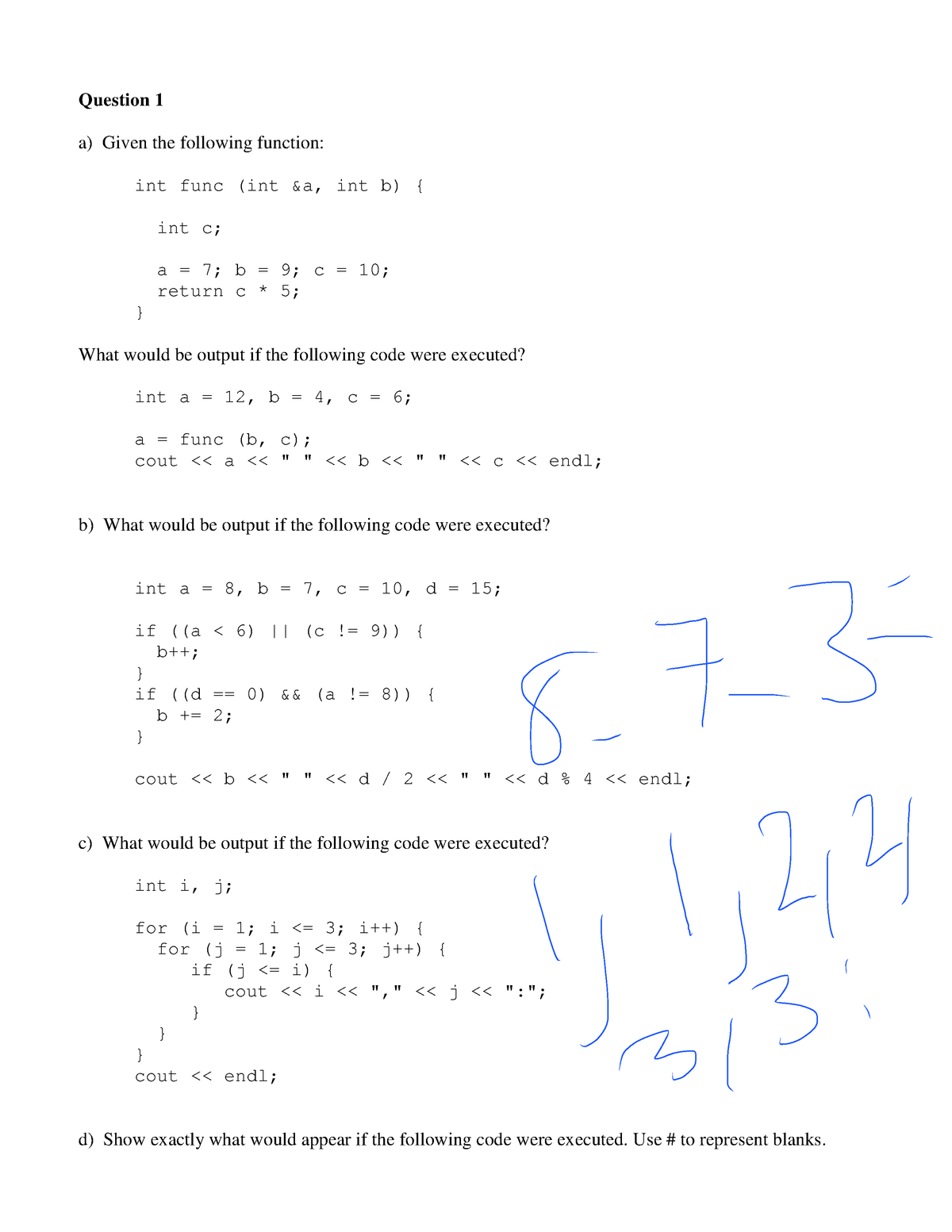 Final Exam 7 March 2017 Questions Question 1 A Given The Following Function Int Func Int 6170