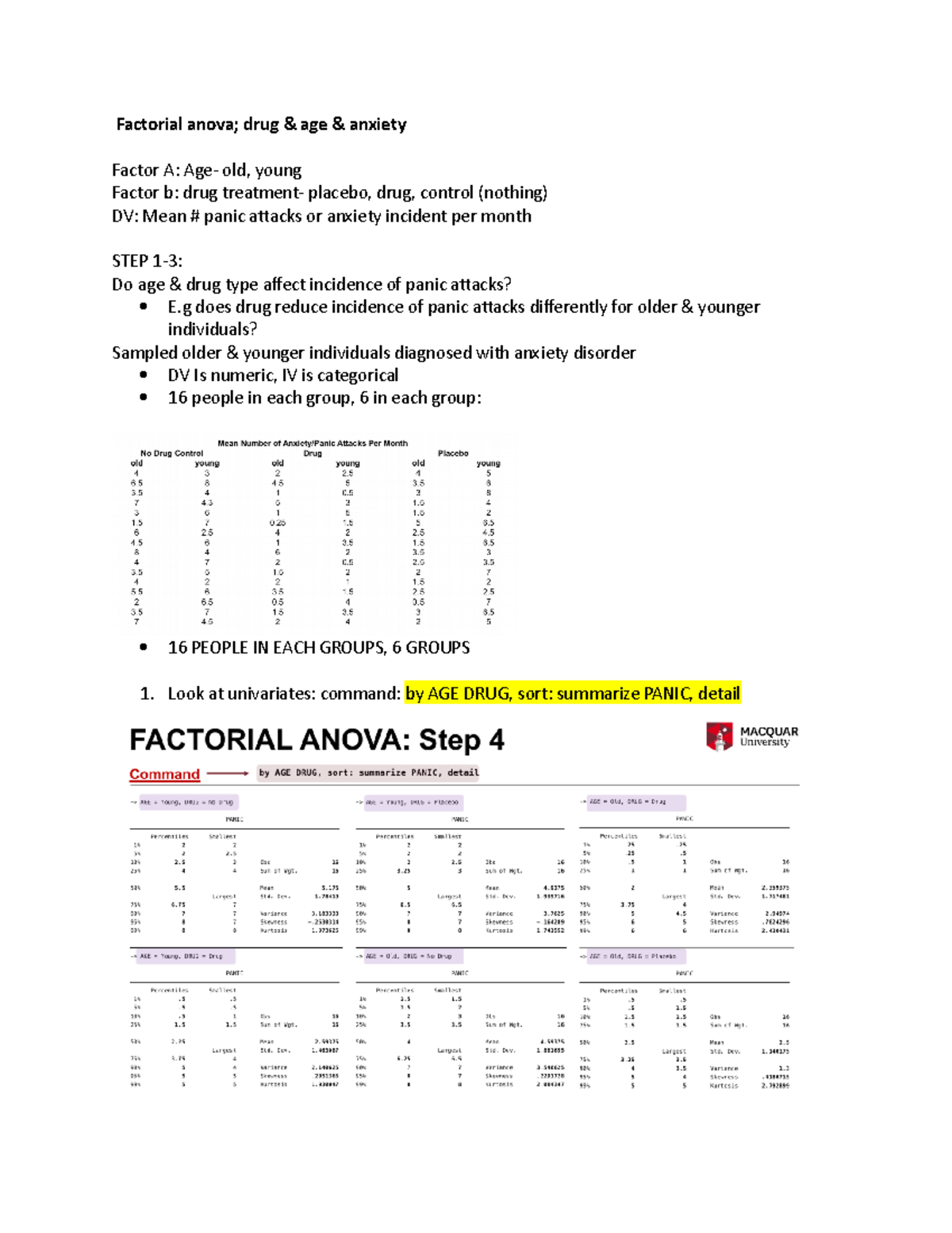 Week 9 stats - Lecture notes 9 - Factorial anova; drug & age & anxiety ...