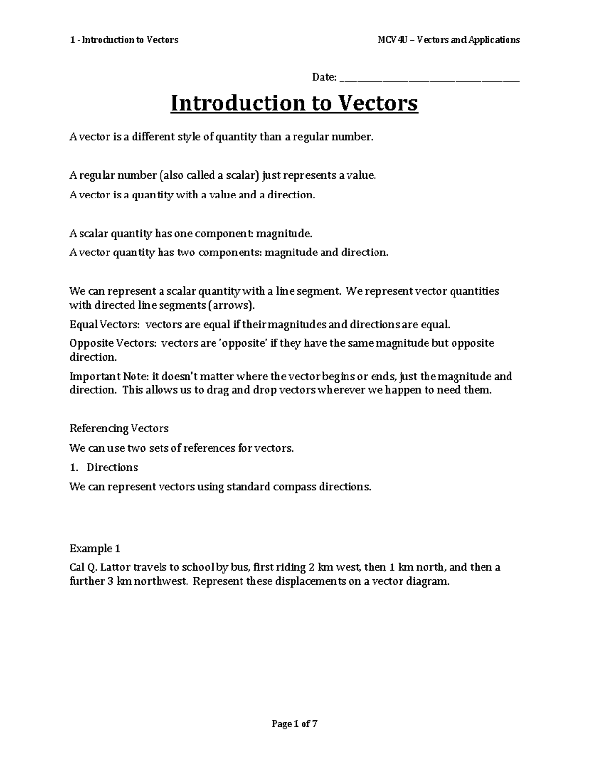 01 - Introduction to Vectors - Date ...