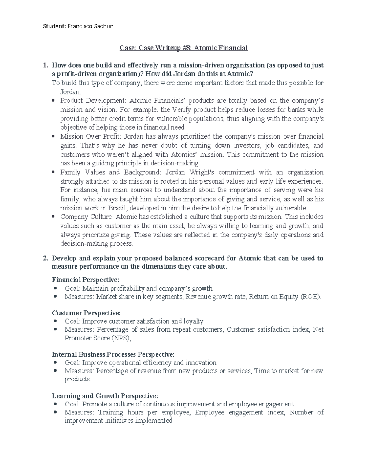 Case Writeup - 8 - Caso - Student: Francisco Sachun Case: Case Writeup ...