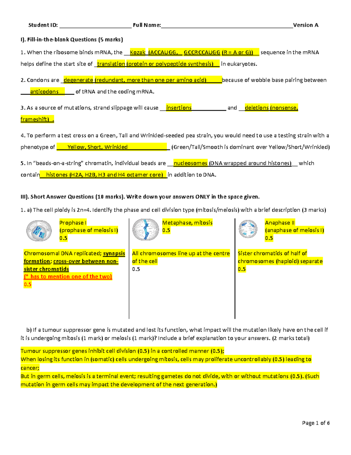 Bio Midterm Review - Student ID: _______________________ Full - Studocu