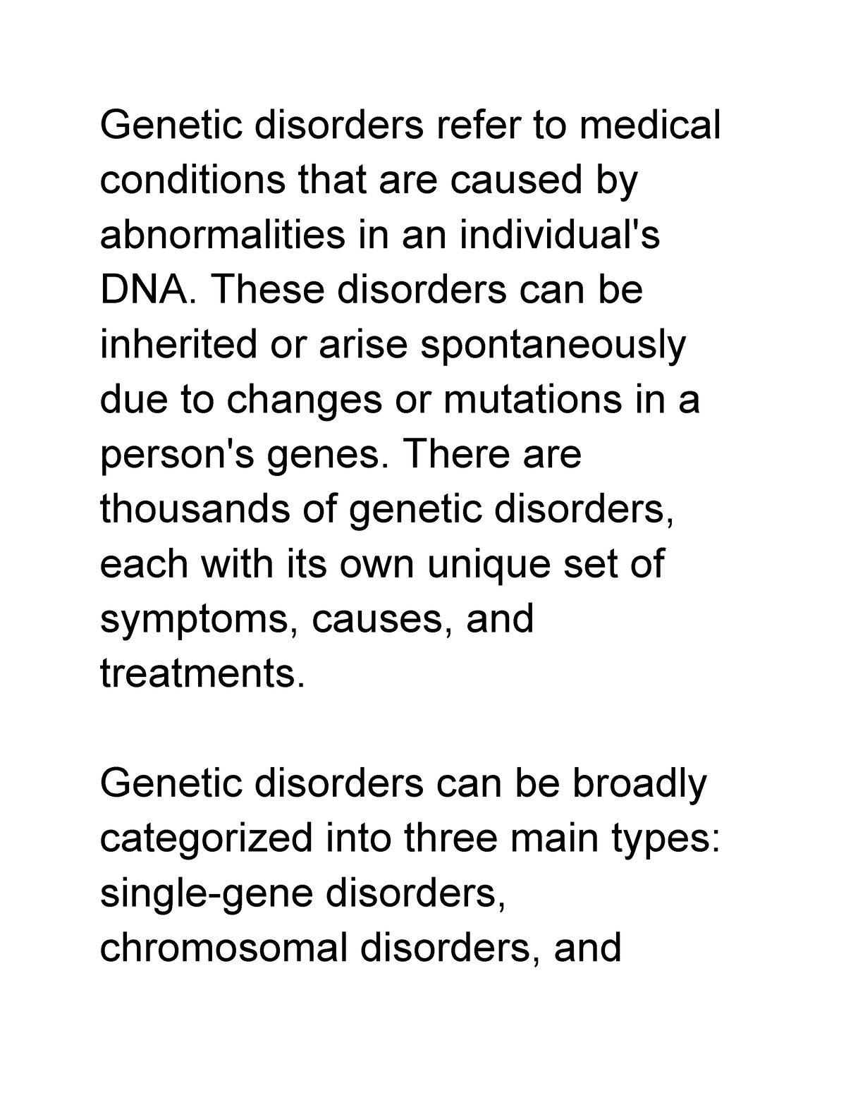 short essay about genetic disorders