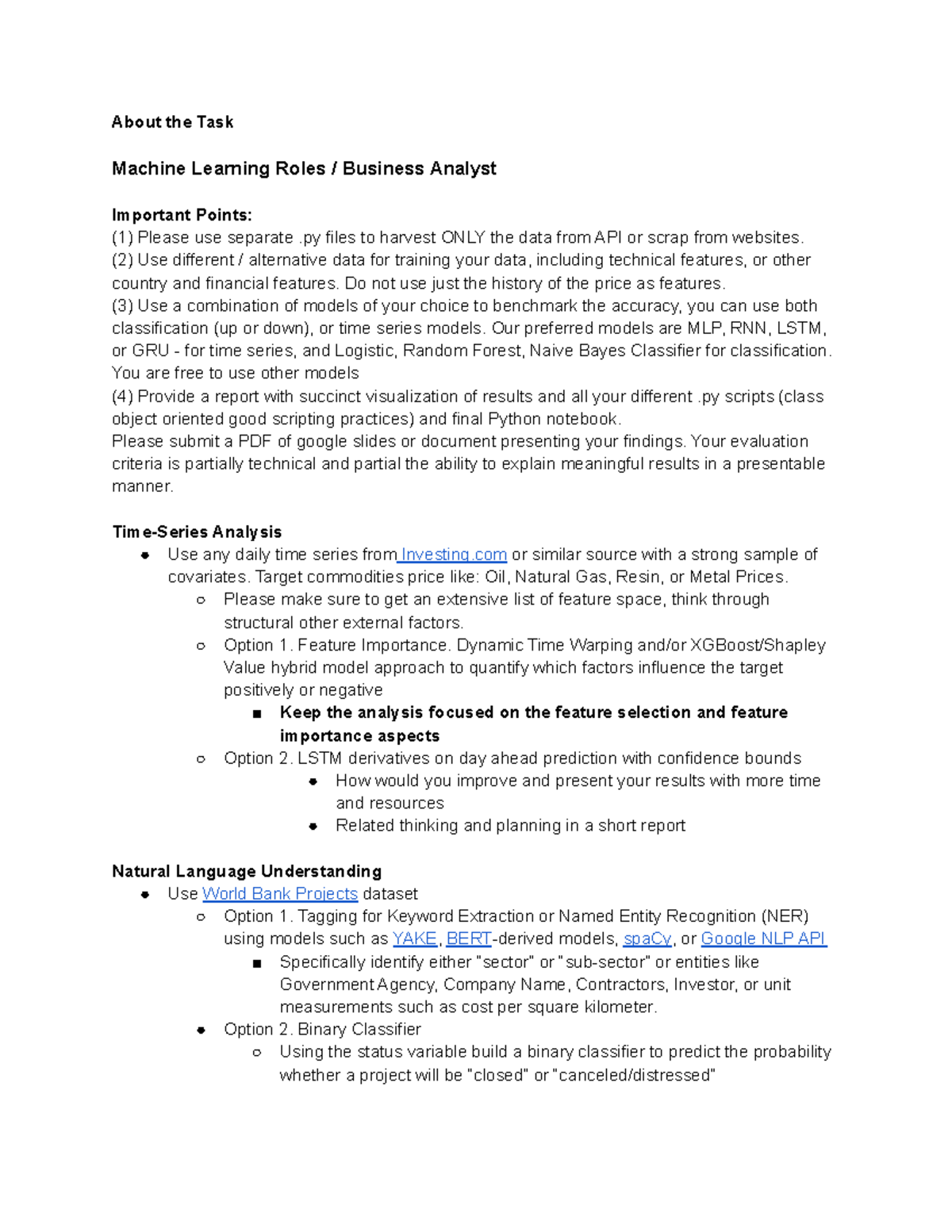 Trial Assignment Machine Learning - About the Task Machine Learning ...