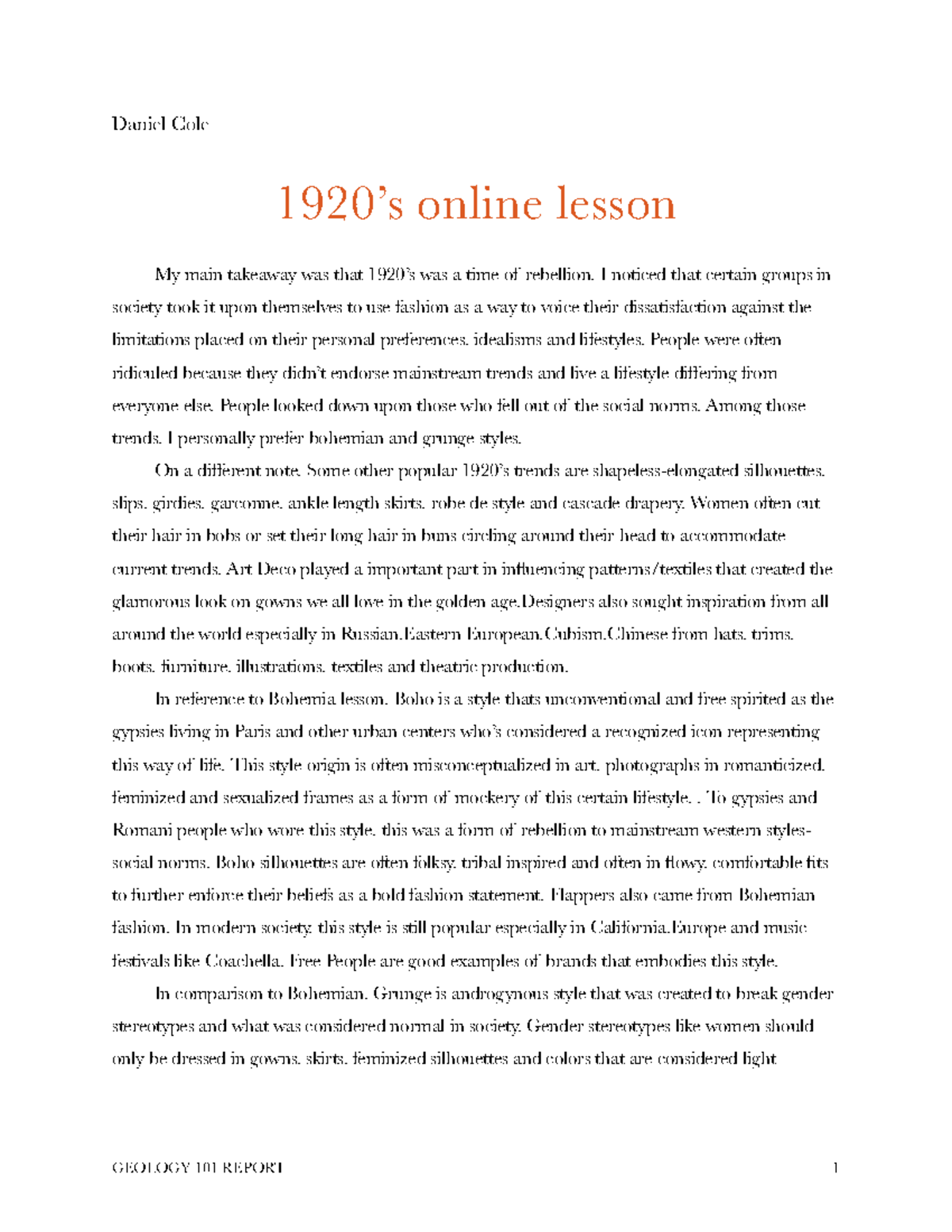 1920's online lesson - Grade: A - Daniel Cole 1920’s online lesson My ...