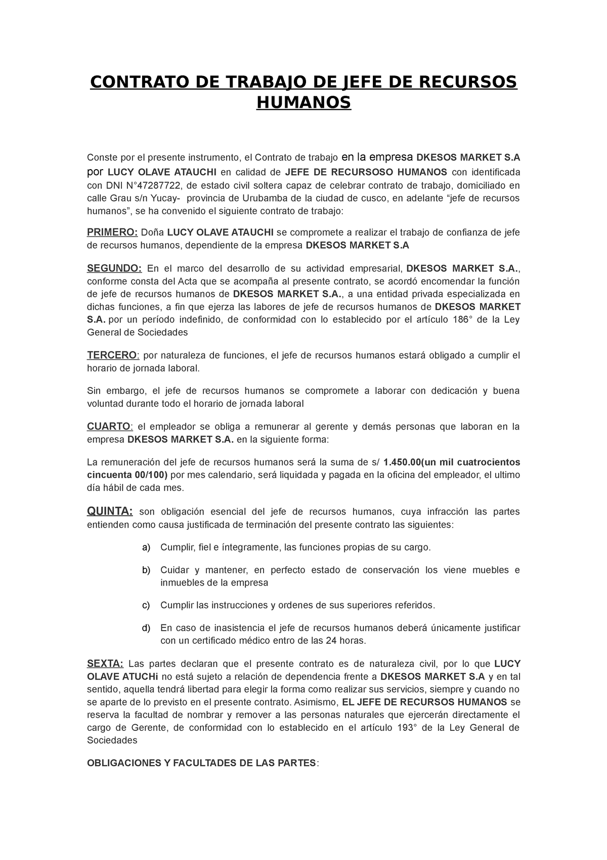 Contrato De Trabajo De Jefe De Recursos Humanos Lucy Contrato De Trabajo De Jefe De Recursos 5594