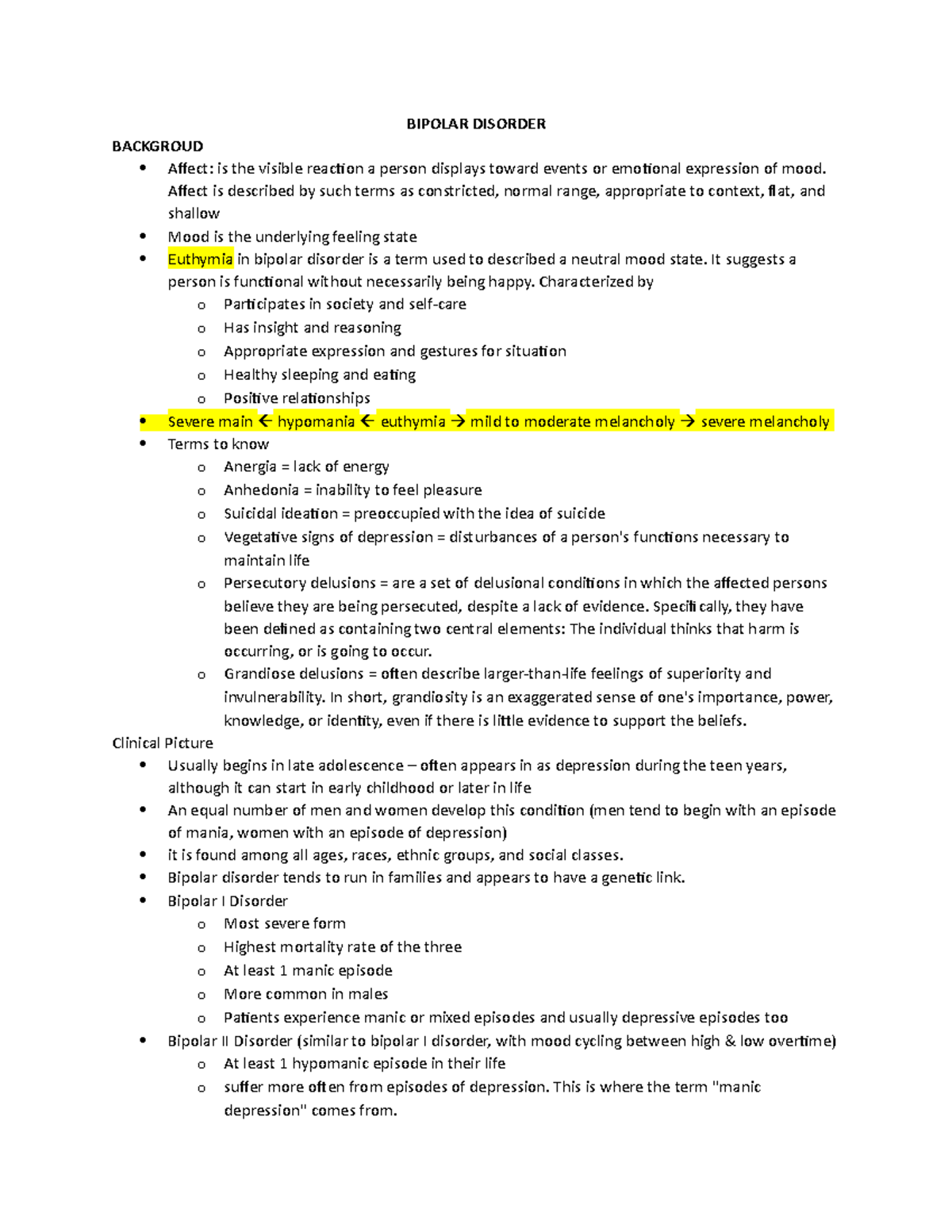 Bipolar Disorder nursing BIPOLAR DISORDER BACKGROUD Affect is the